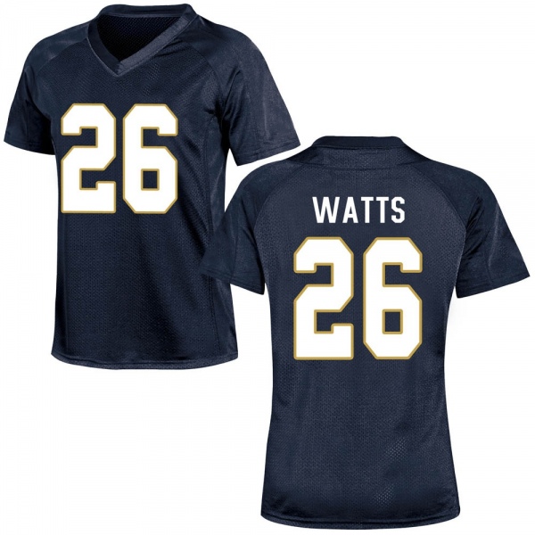 Xavier Watts Notre Dame Fighting Irish NCAA Women's #26 Navy Blue Game College Stitched Football Jersey XWS6255YP